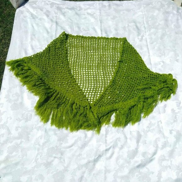 Olive Green Shawl Woman's Ladies Top Winter Warm Knit Fringe XL Scarves … - Picture 1 of 3
